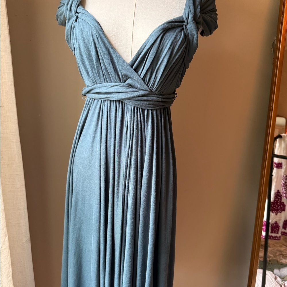 Lux Blue Ruched Jersey Knit Midi Dress - Picture 1 of 3